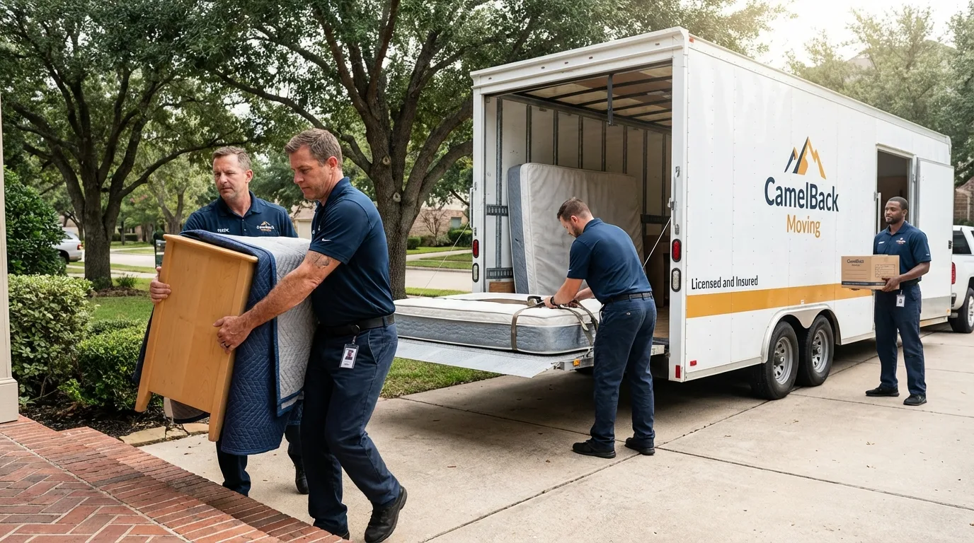 Crew loading residential truck for cross-state move from Green Bay, WI