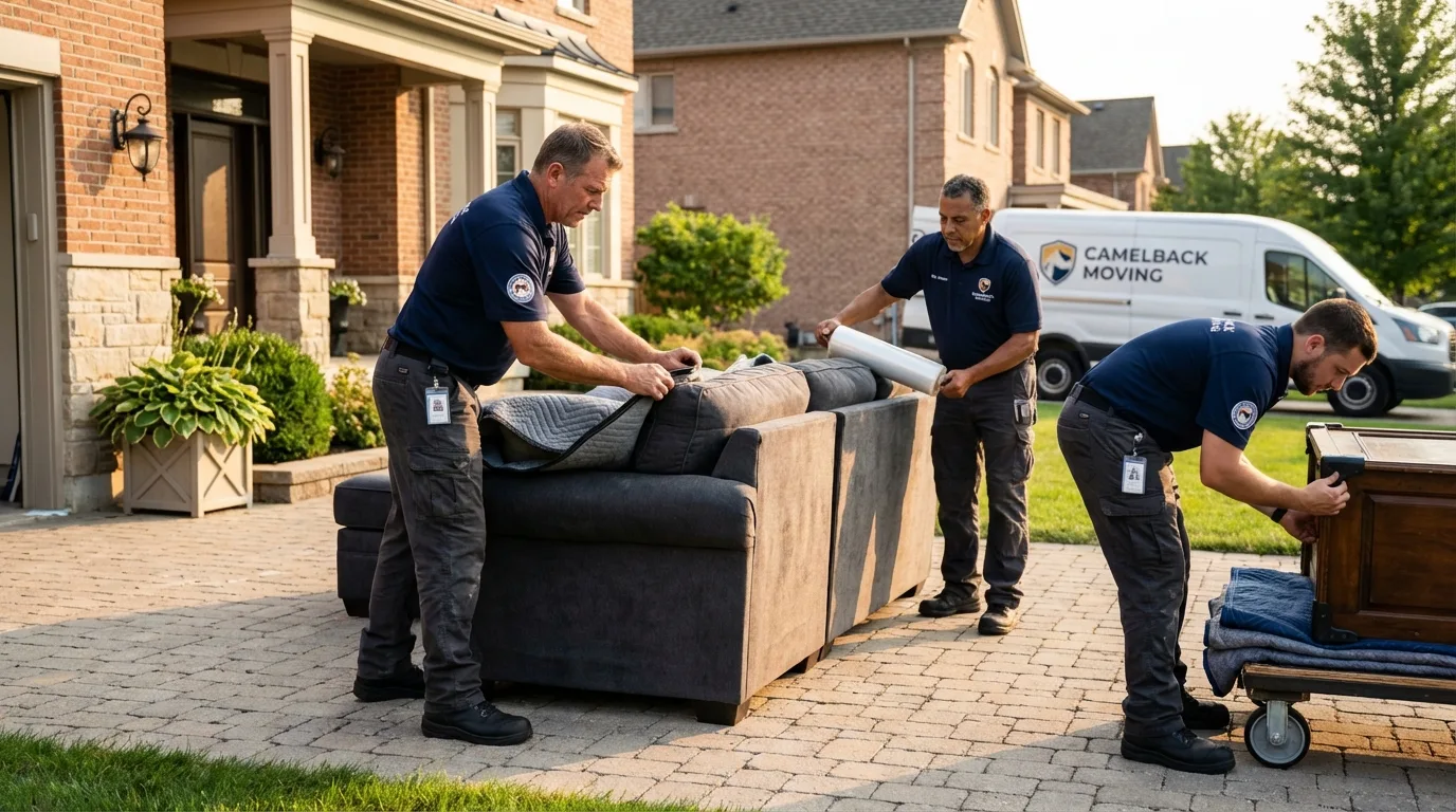 Large estate moving crew wrapping furniture in Green Bay, WI