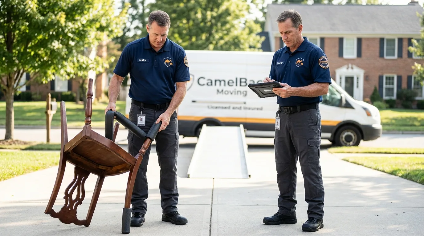 Movers inspecting furniture for damage prevention before loading in Green Bay, WI