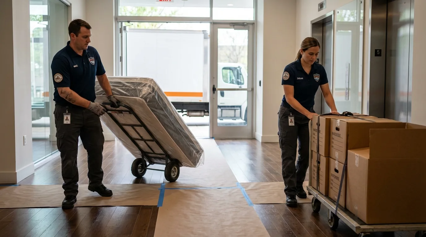 Professional apartment movers loading elevator in Green Bay, WI